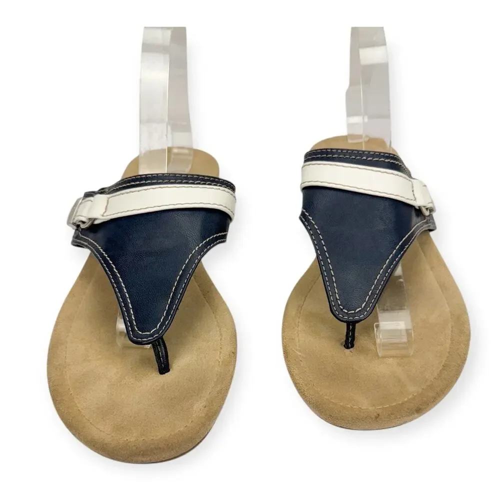 St. John Bay Zandora Blue‎ Nautical Faux Leather Wedge Tong Sandals 12M Comfort